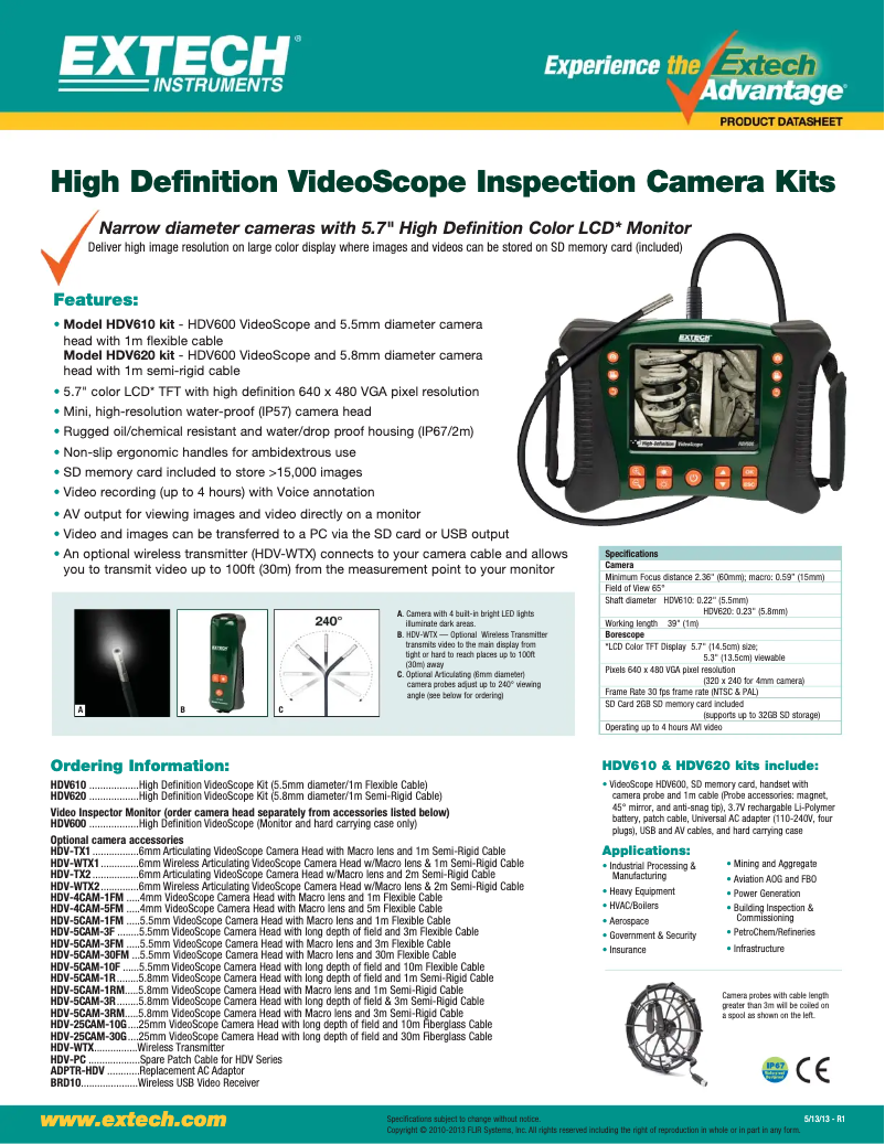 Page n°1 - Fiche technique Extech HDV600