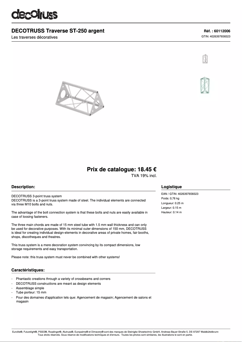 Page 1 de la notice Fiche technique Decotruss ST-250