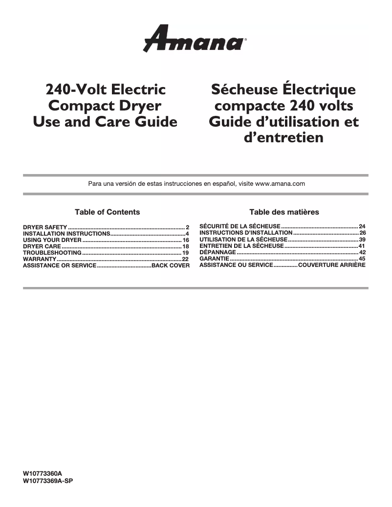Page n°1 - Manuel utilisateur Amana NEC3240FW