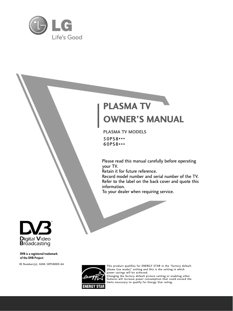 Page 1 de la notice Manuel utilisateur LG 50PS80ED