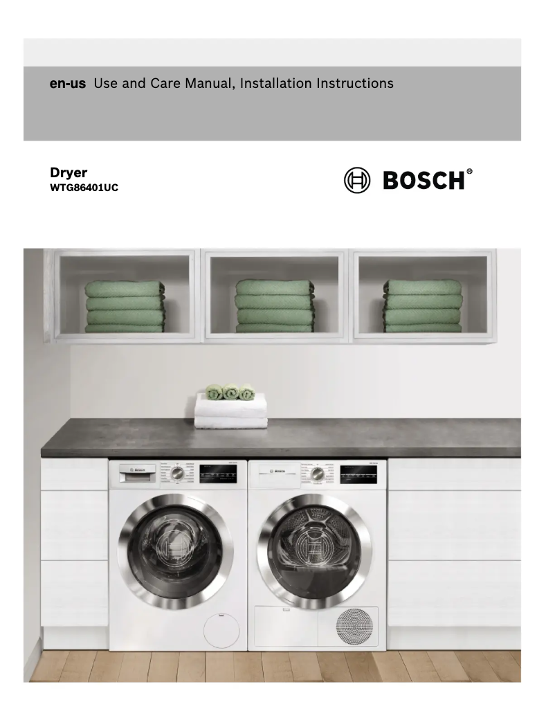 Page 1 of the manual Use and Maintenance Manual Bosch 500 Series WTG86401UC