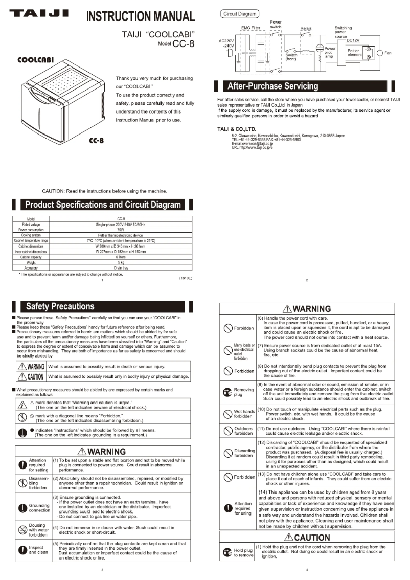 Page 1 de la notice Manuel utilisateur Taiji CC-8