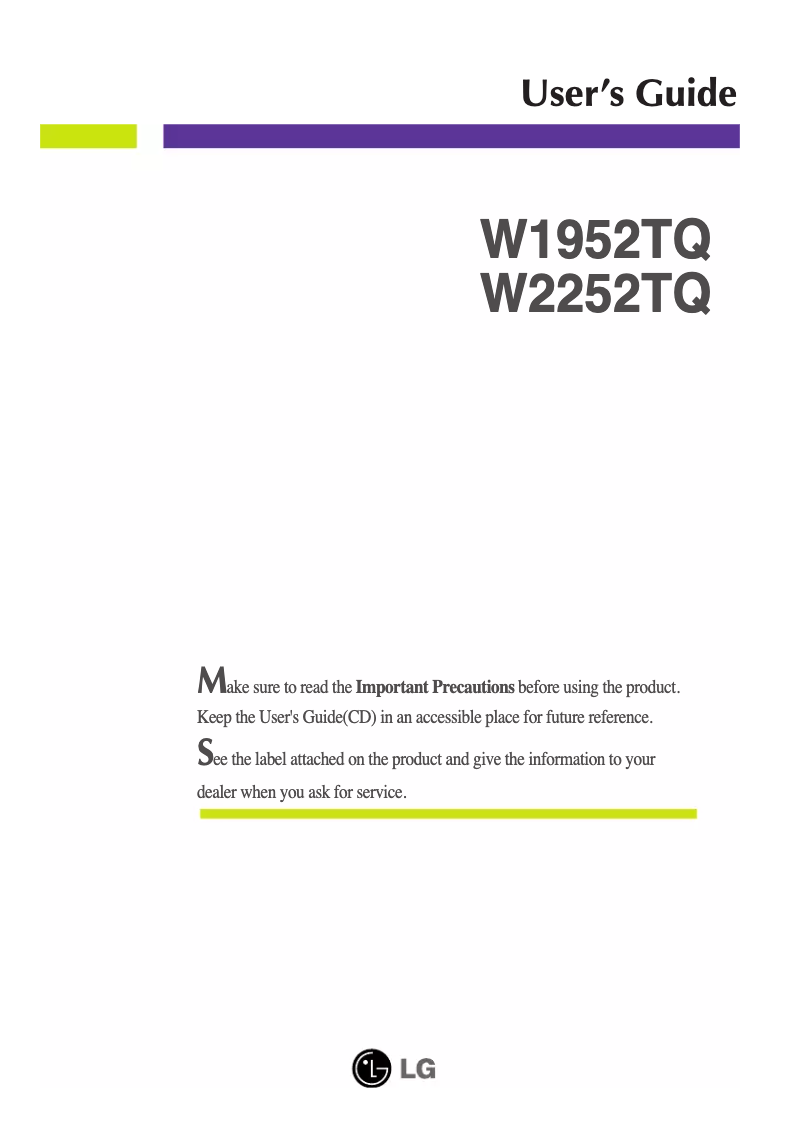 Image de la première page du manuel de l'appareil W1952TQPF