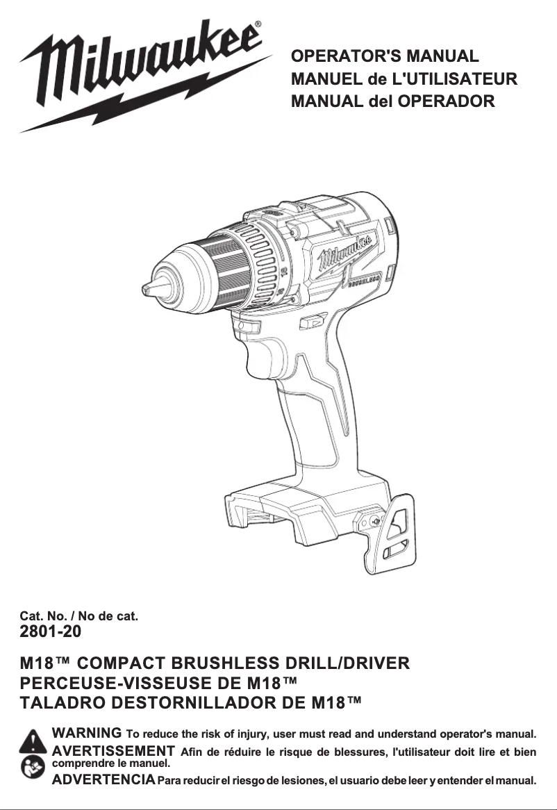 Page 1 de la notice Manuel utilisateur Milwaukee M18 2801-22