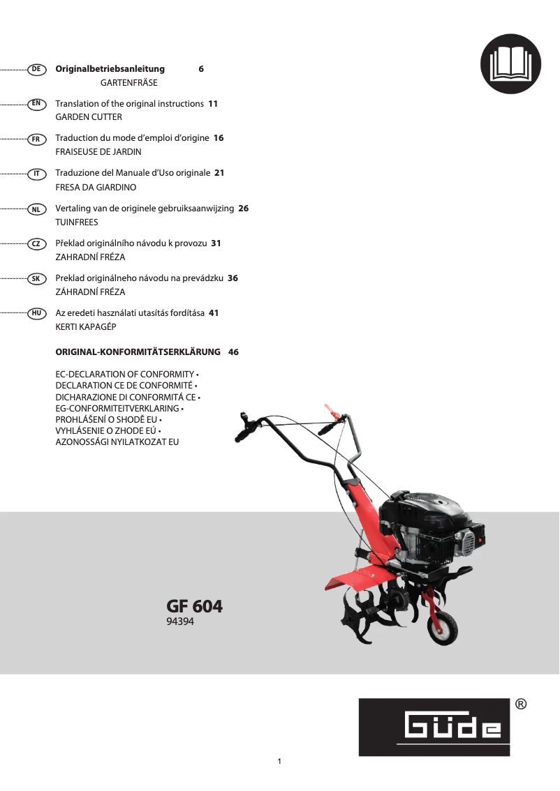 Page 1 de la notice Manuel utilisateur Güde GF 604