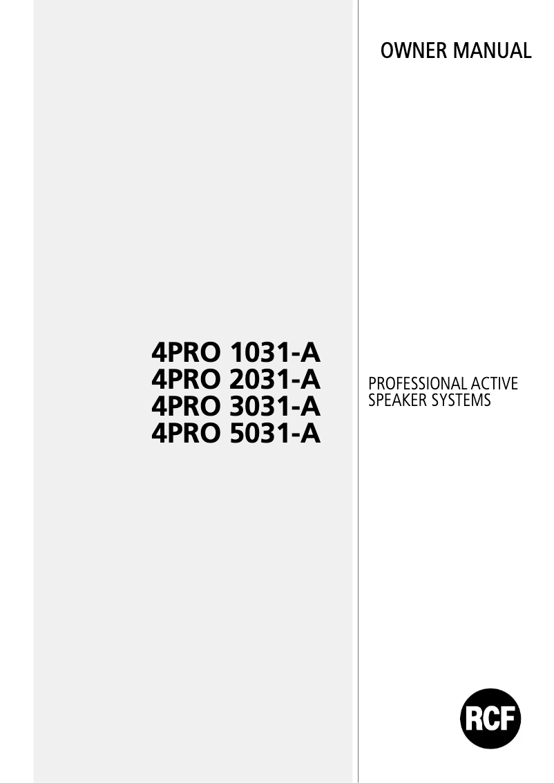 Page 1 de la notice Manuel utilisateur RCF 4PRO 5031-A