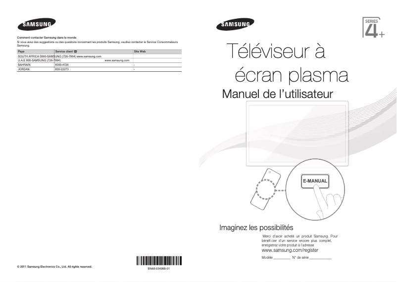 Page 1 de la notice Guide d'installation Samsung PS43D490A1