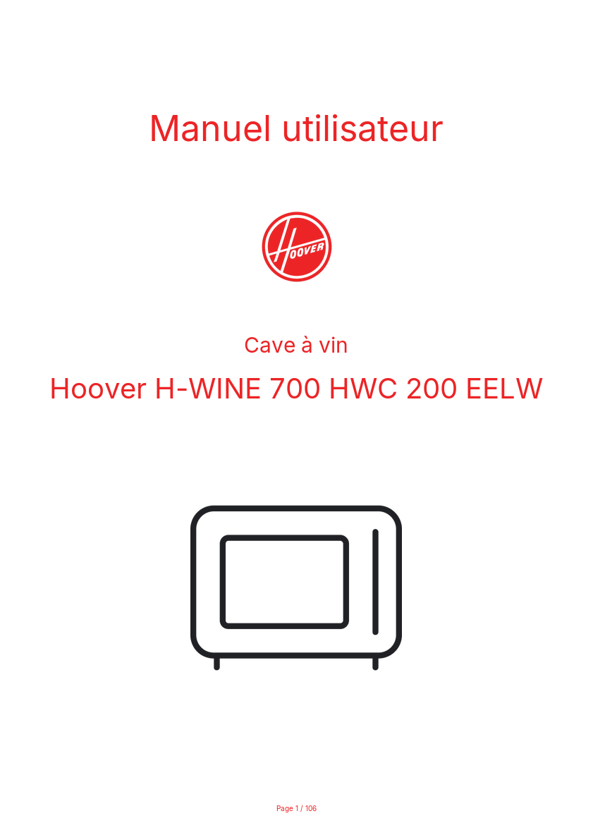 Page n°1 - Manuel utilisateur Hoover H-WINE 700 HWC 200 EELW