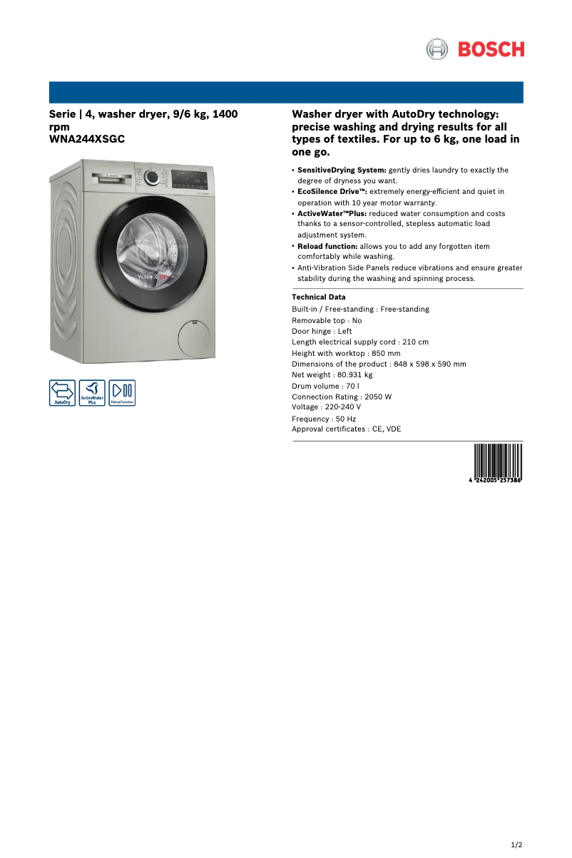 Image de la première page du manuel de l'appareil WNA244XSGC