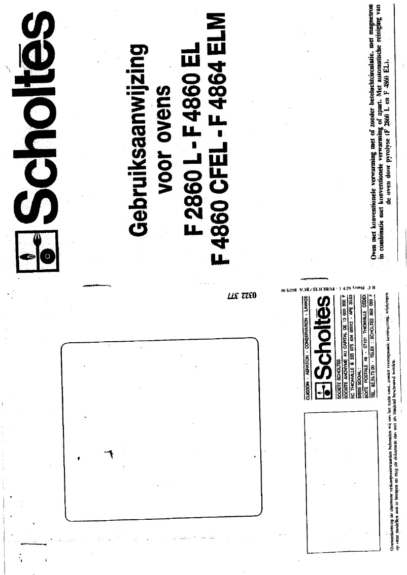 Page 1 de la notice Manuel utilisateur Scholtès F 4860 EL
