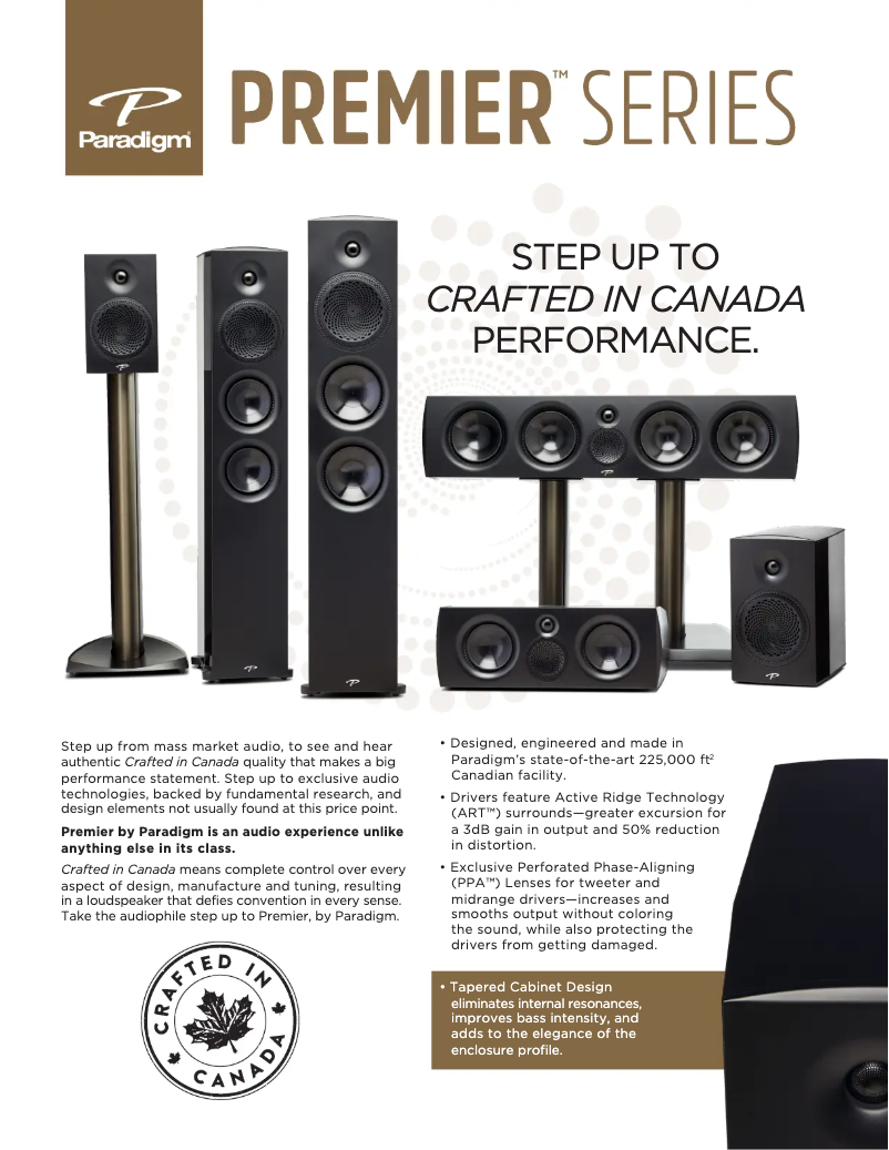 Page 1 de la notice Fiche technique Paradigm Premier 700F