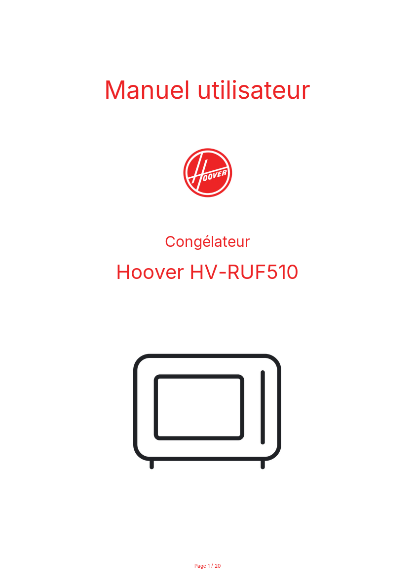 Page n°1 - Manuel utilisateur Hoover HV-RUF510