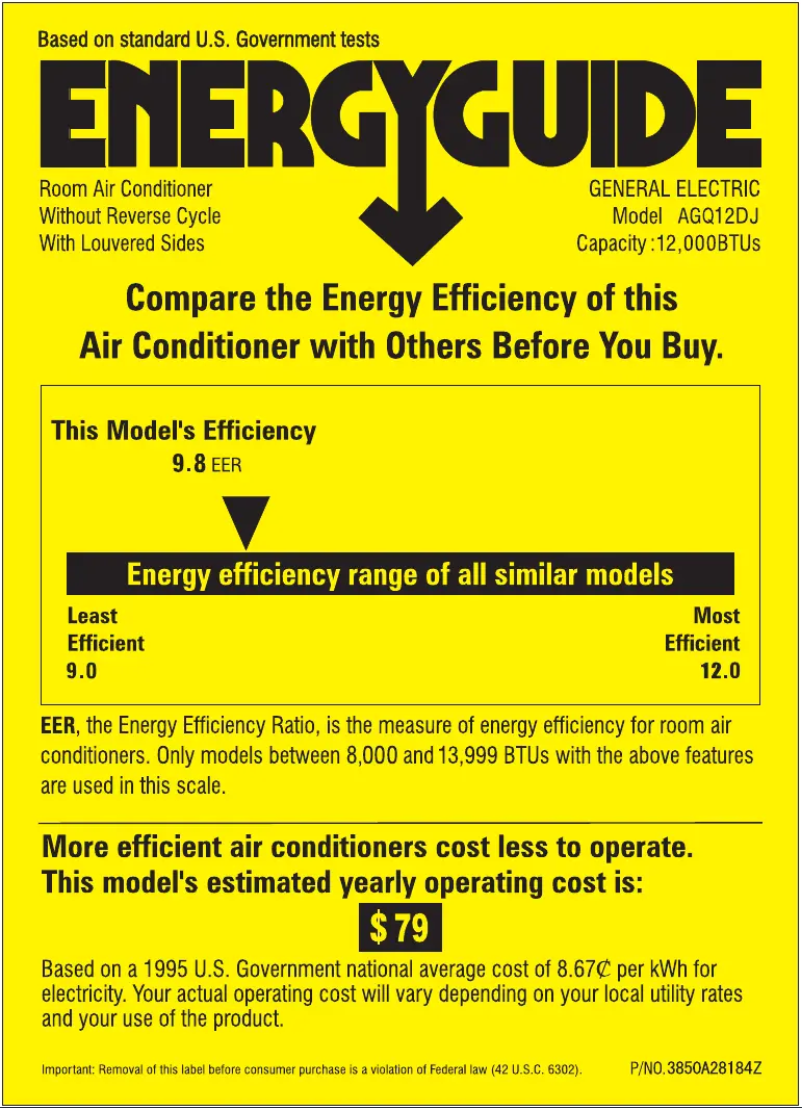 Page 1 de la notice Label énergétique GE AGQ12DJ