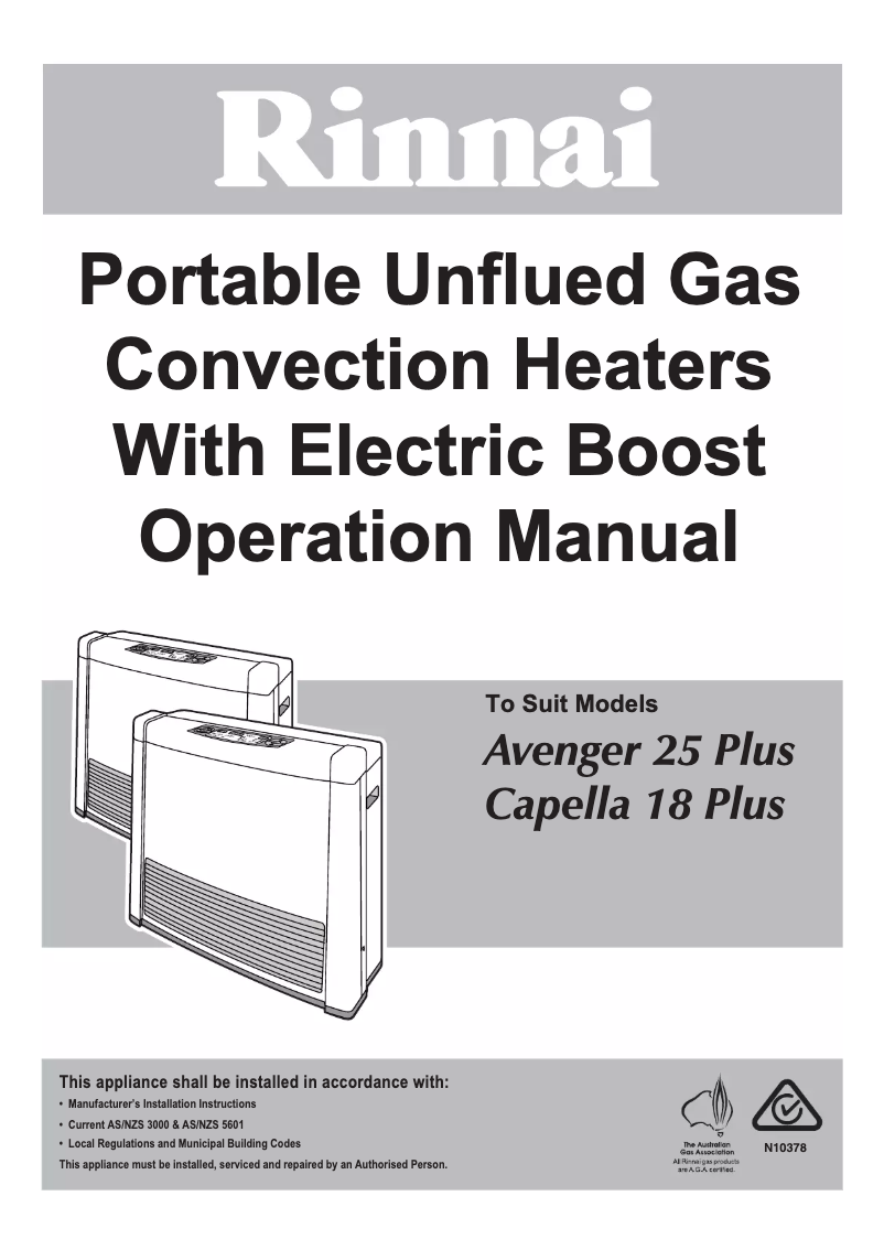 Page n°1 - Manuel utilisateur Rinnai Capella 18 Plus