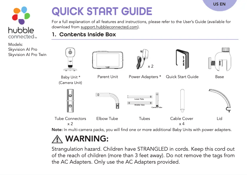Page 1 de la notice Manuel utilisateur Hubble Connected Skyvision AI Pro Twin