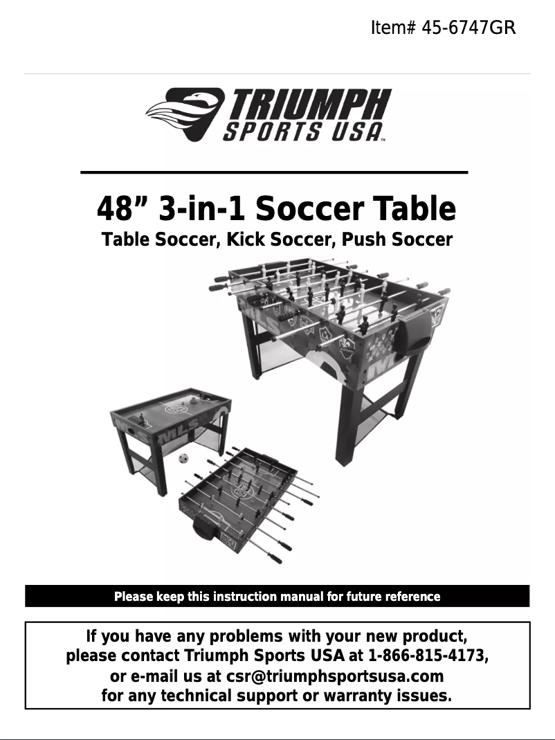Page n°1 - Manuel utilisateur Triumph Sports 48″ MLS 3-in-1 Soccer Table