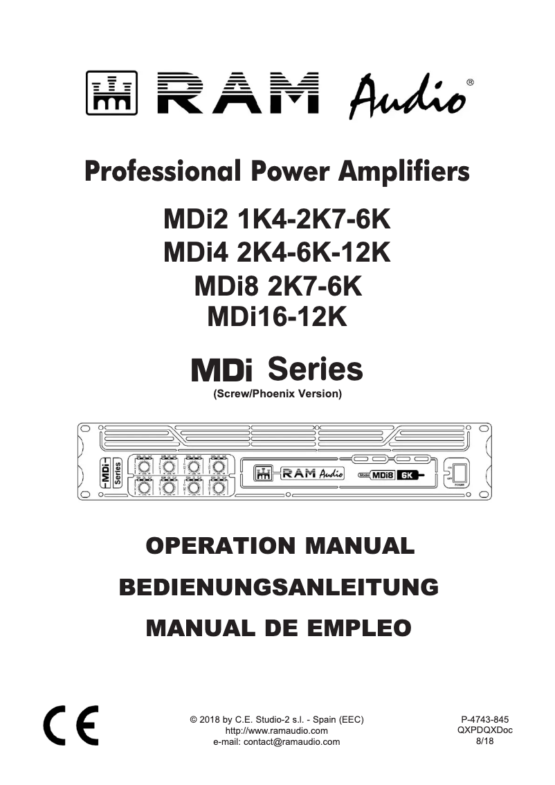 Page 1 de la notice Manuel utilisateur Ram Audio MDi8-6K BS/P