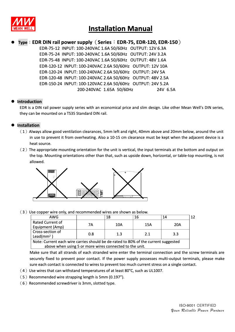 Page 1 de la notice Mode d'emploi Mean Well EDR-120-48