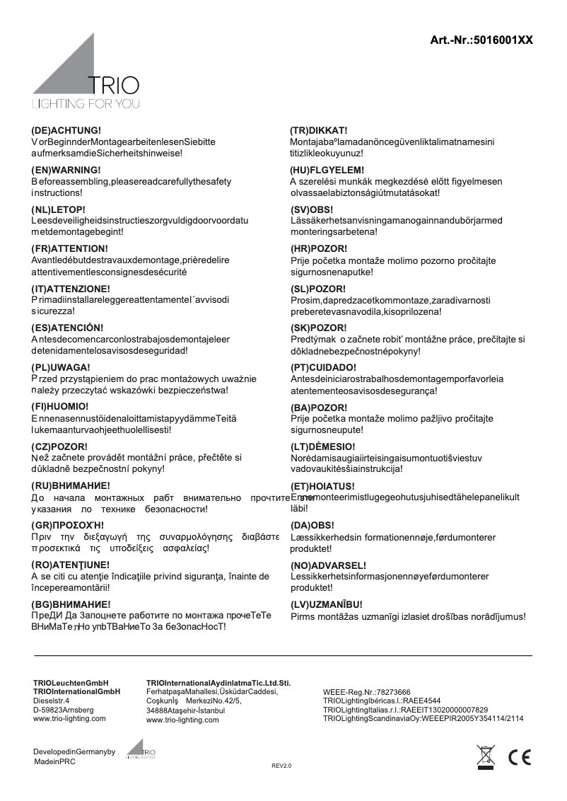 Page 1 de la notice Manuel utilisateur Trio Lighting Midas 501600106