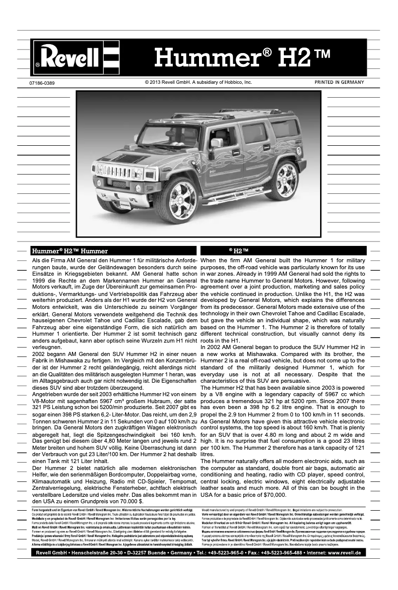 Image de la première page du manuel de l'appareil Hummer H2