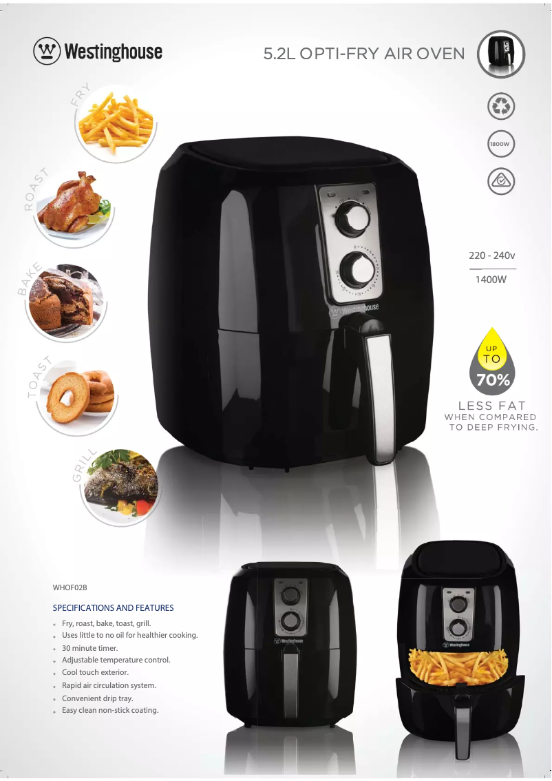 Page 1 de la notice Fiche technique Westinghouse WHOF03B