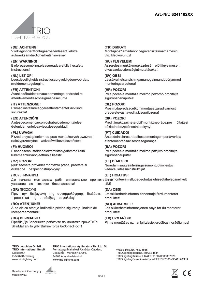 Page 1 de la notice Manuel utilisateur Trio Lighting Chiros 624110289