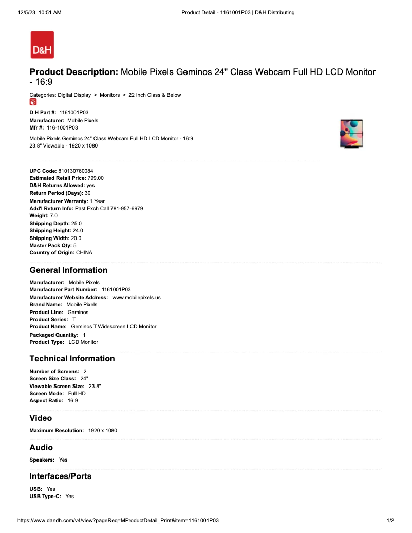 Page n°1 - Manuel utilisateur Mobile Pixels Geminos T