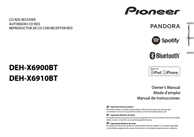 Página 1 del manual Manual de usuario Pioneer DEH-X6900BT