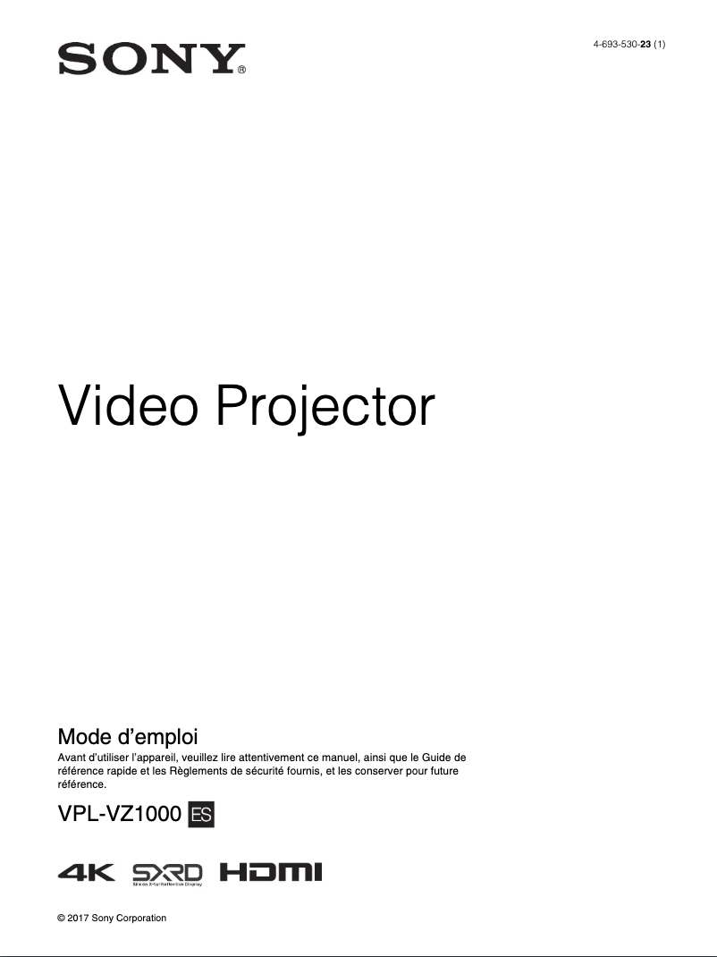 Page 1 de la notice Manuel utilisateur Sony VPL-VZ1000