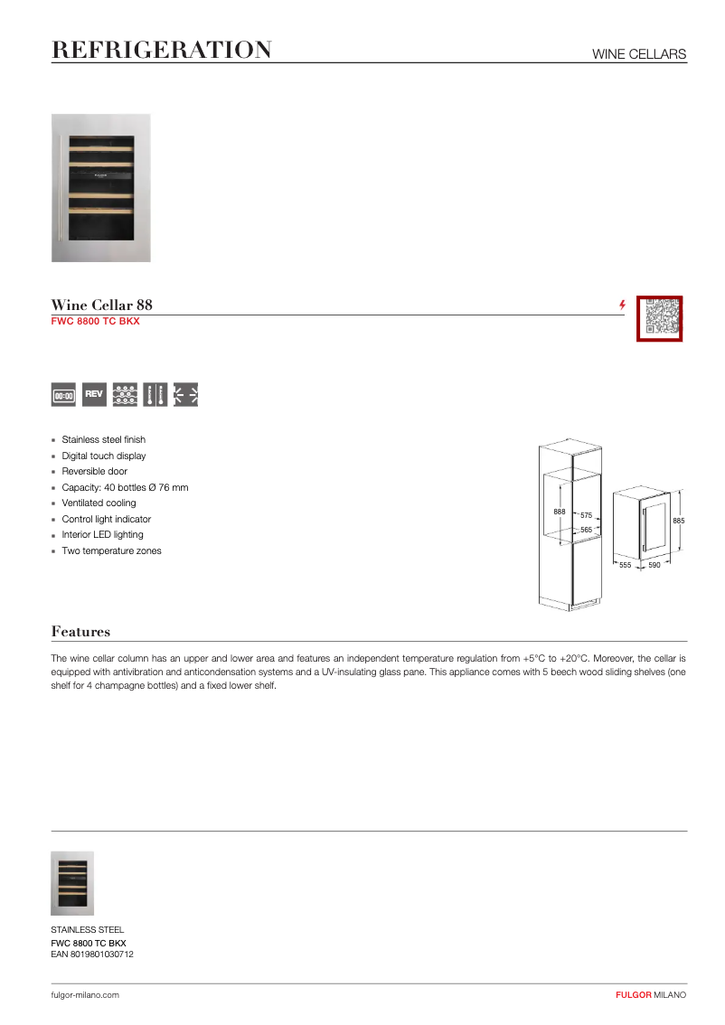 Page n°1 - Fiche technique Fulgor Milano FWC 8800 TC BKX