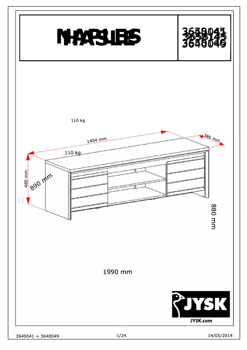 Página 1 del manual Manual de usuario JYSK Hasle (140x39x48)