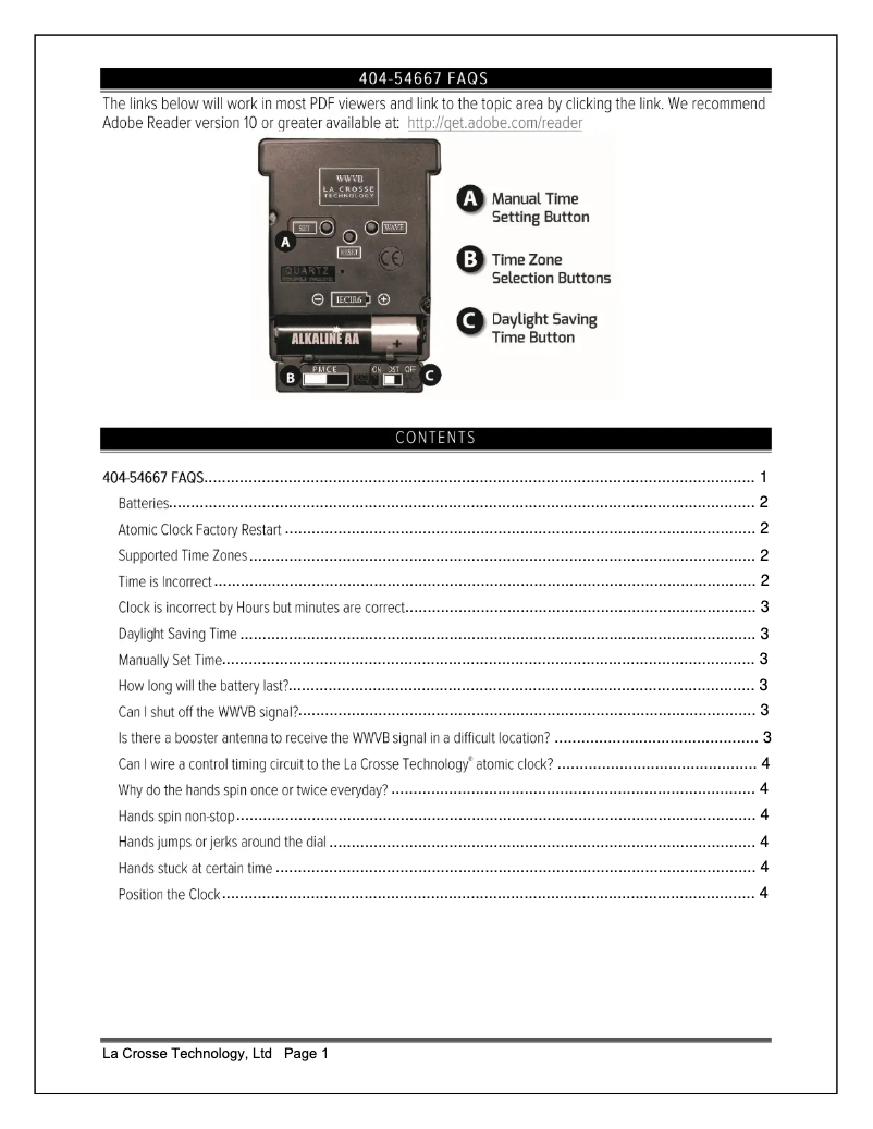 Page n°1 - FAQ La Crosse Technology 404-54667