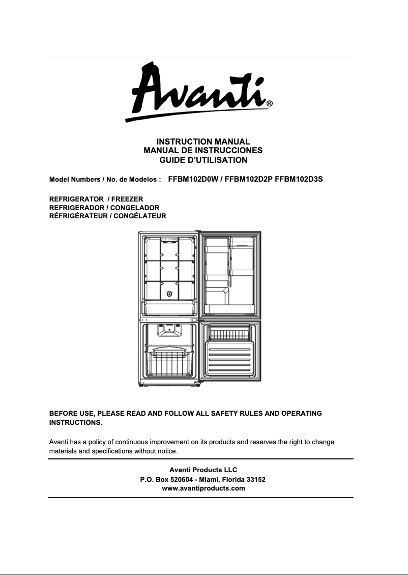 Page n°1 - Manuel d'utilisation et d'entretien Avanti FFBM102D