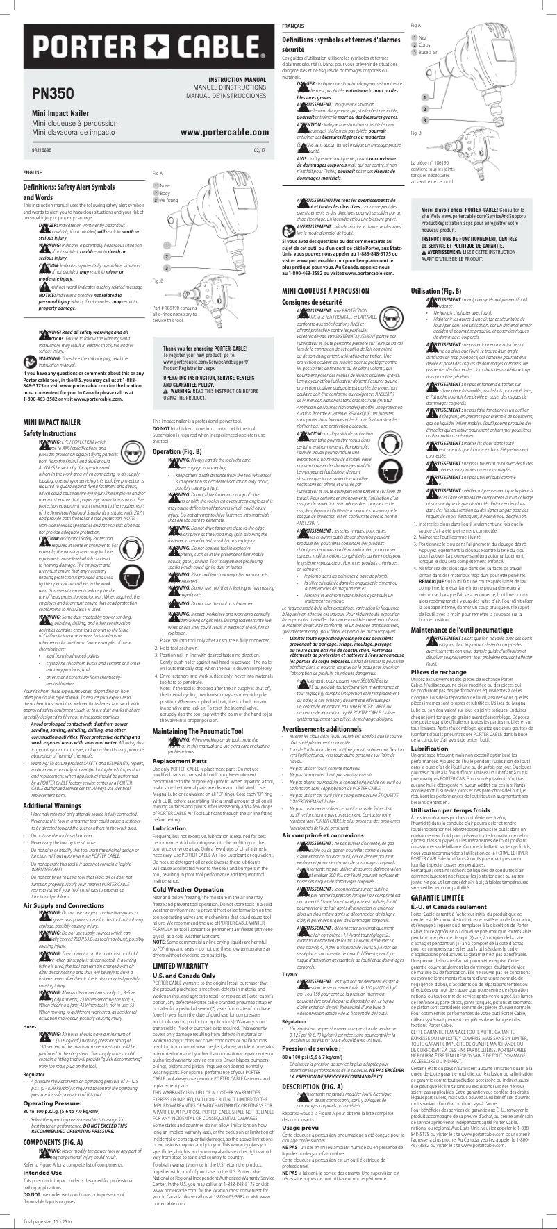 Page 1 de la notice Manuel utilisateur Porter-Cable PN350
