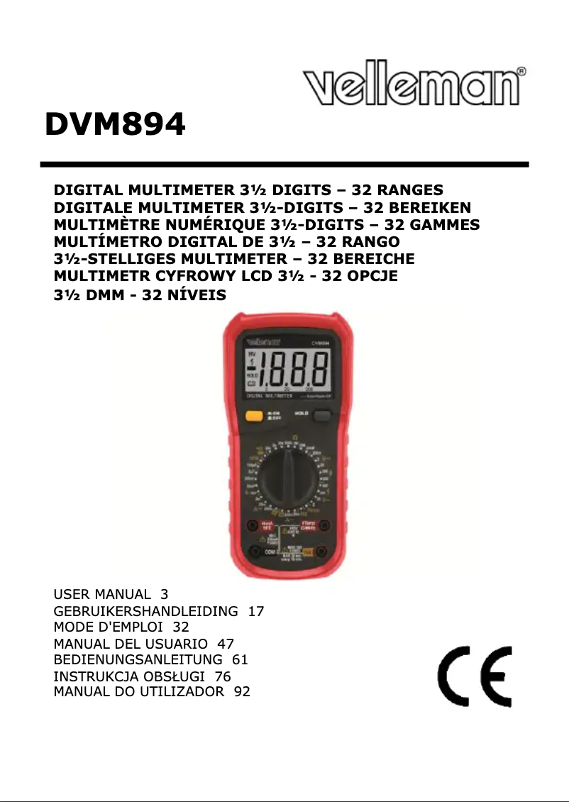 Page 1 de la notice Manuel utilisateur Velleman DVM894