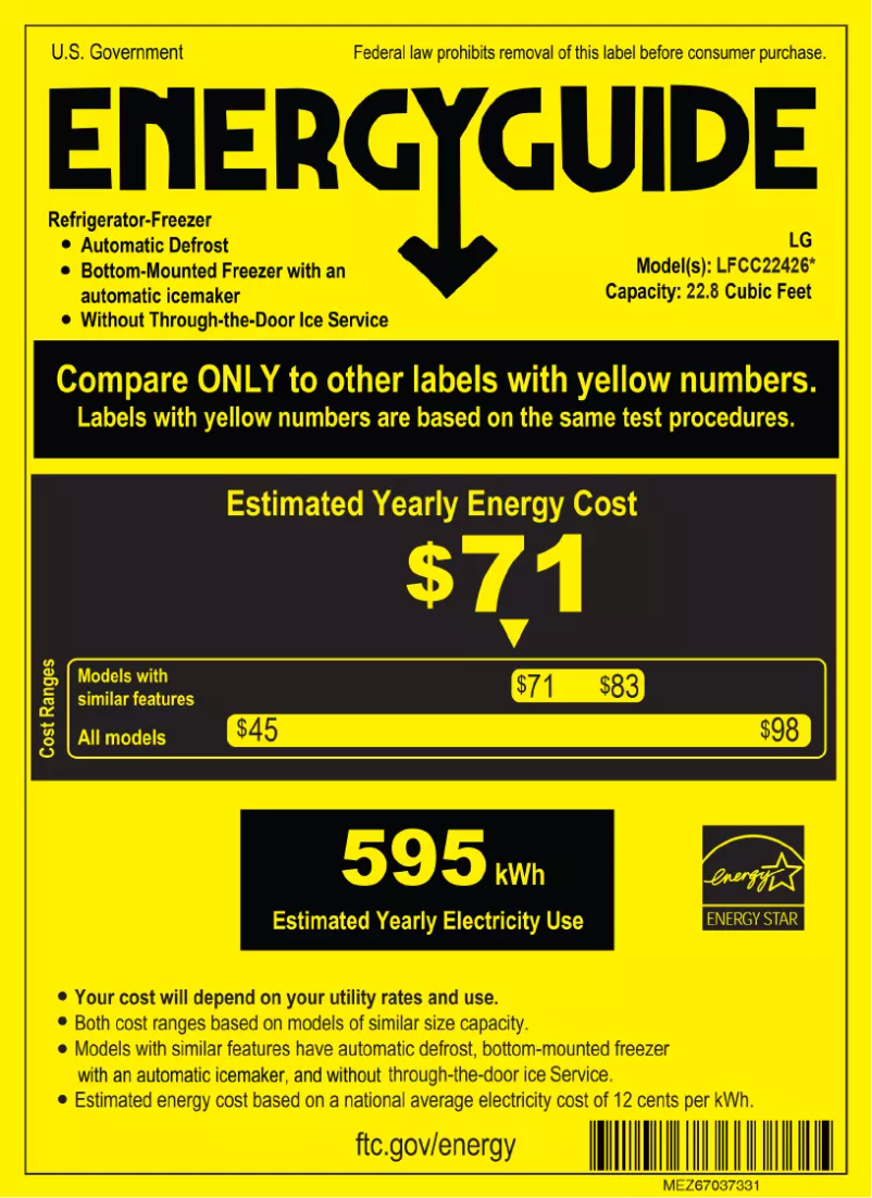 Page 1 de la notice Label énergétique LG LFCC22426S