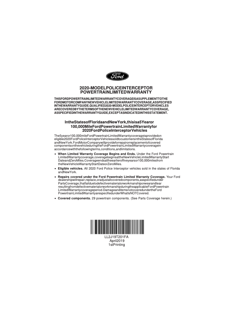 Image de la première page du manuel de l'appareil Police Interceptor Utility (2020)