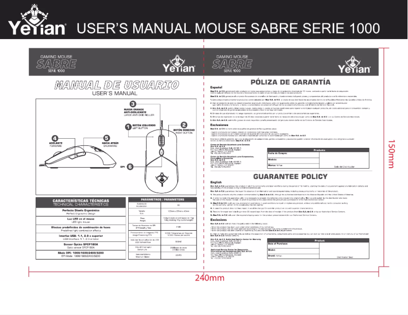 Page 1 de la notice Manuel utilisateur Yeyian Sabre Serie 1000