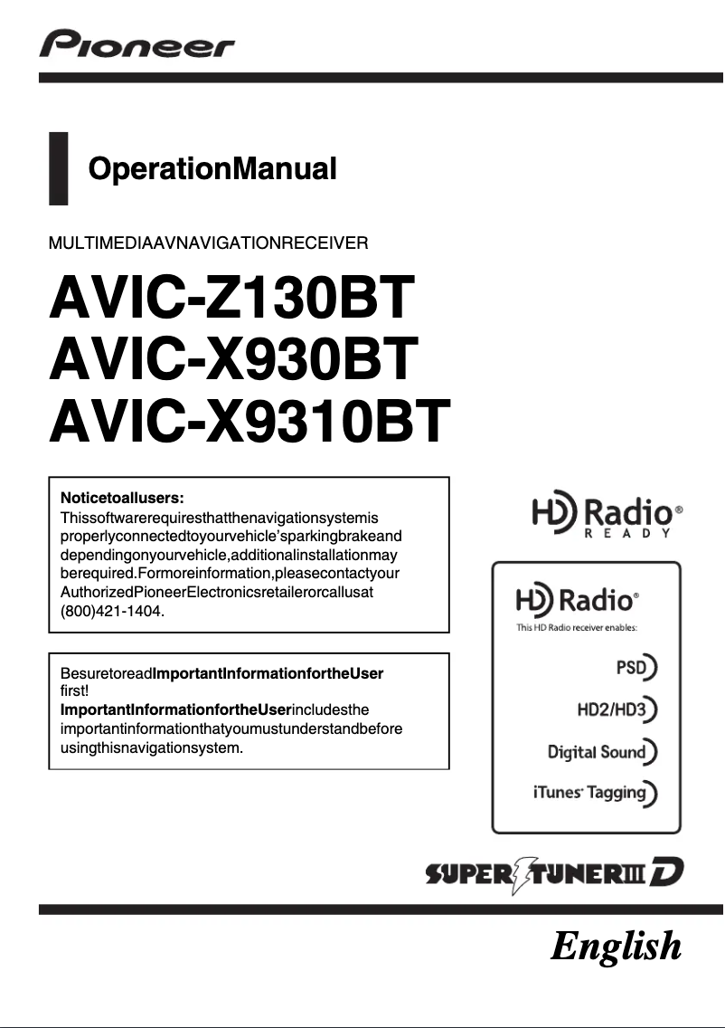 Page n°1 - Manuel utilisateur Pioneer AVIC-X9310BT