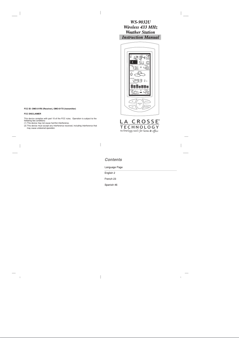 Page n°1 - Manuel utilisateur La Crosse Technology WS-9032U