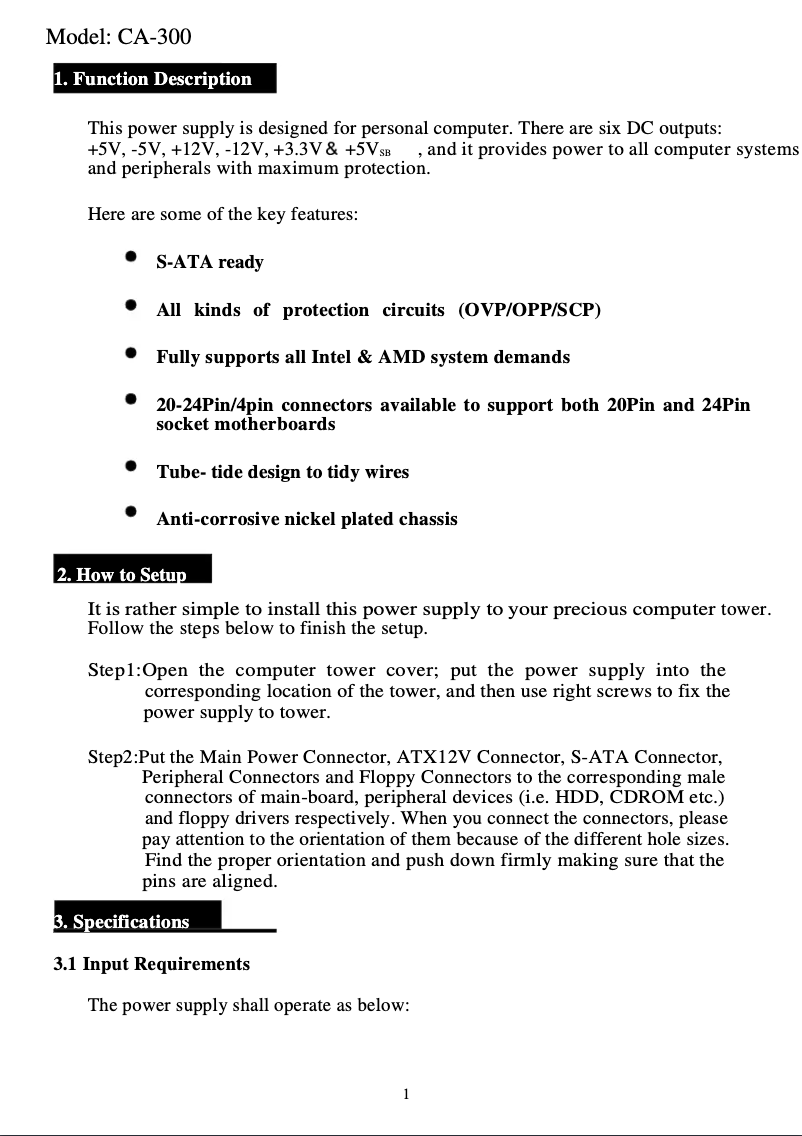 Page n°1 - Manuel utilisateur CoolMax CA-300