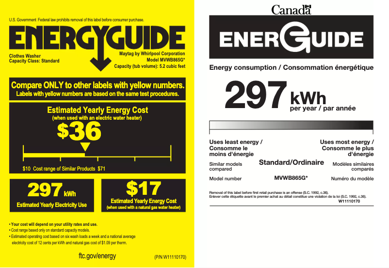 Page 1 de la notice Label énergétique Maytag MVWB865G