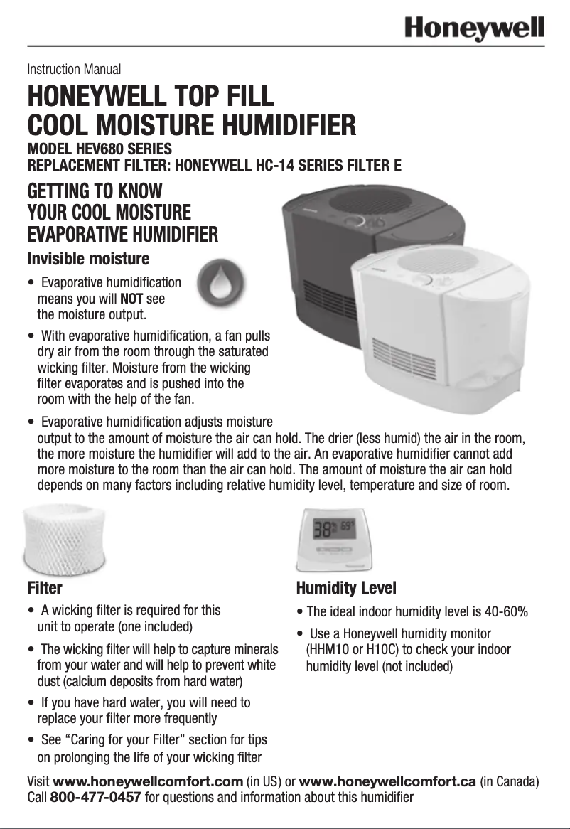 Page n°1 - Manuel utilisateur Honeywell HEV685B