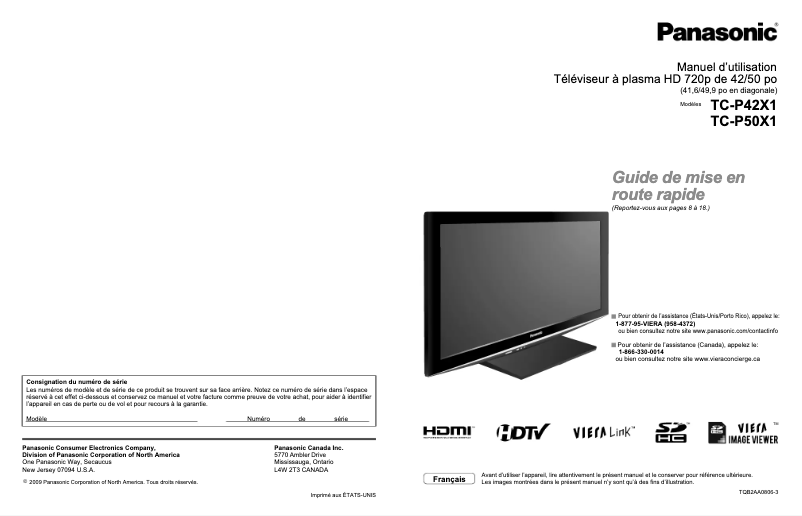 Page 1 de la notice Manuel utilisateur Panasonic Viera TC-P42X1