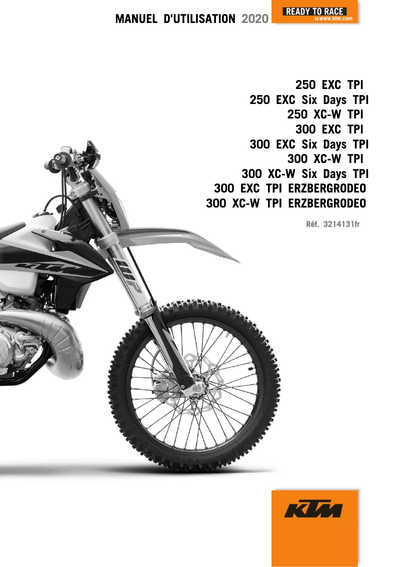 Page 1 de la notice Manuel utilisateur KTM 300 EXC TPI Erzberg Edition (2020)