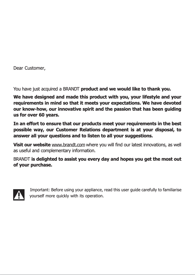 Page 1 de la notice Manuel utilisateur Brandt BXP6132W