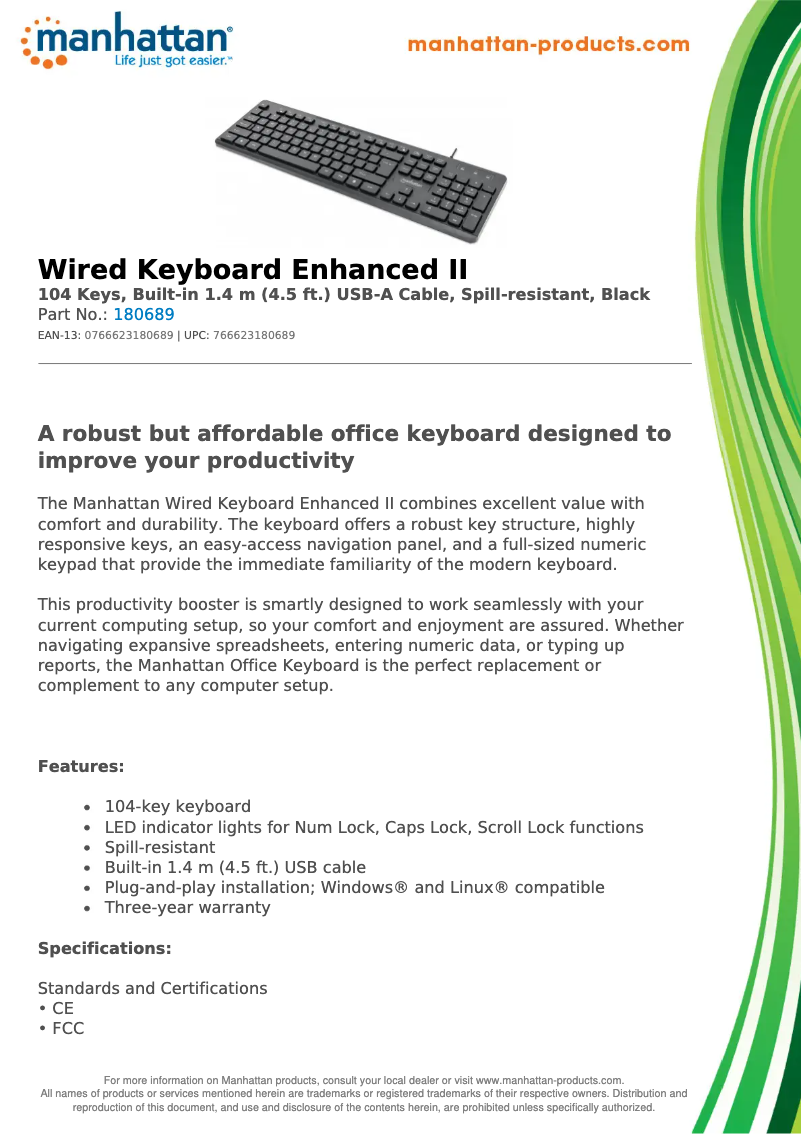 Page 1 de la notice Fiche technique Manhattan 180689