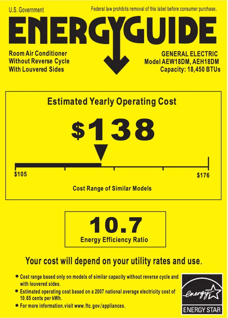 Página 1 del manual Etiqueta energética GE AEW18DM