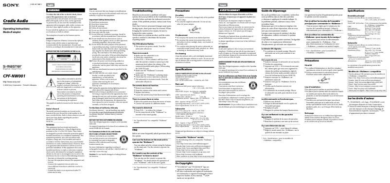 Page 1 de la notice Manuel utilisateur Sony CPF-NW001