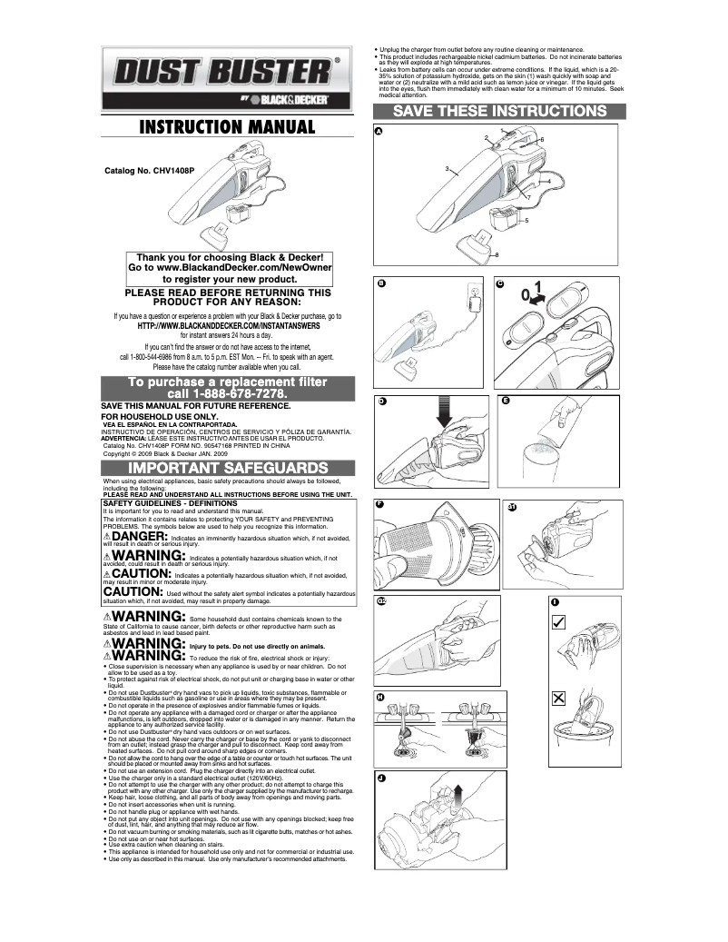 Page 1 de la notice Manuel utilisateur Black & Decker Dustbuster CHV1408P